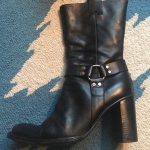 Vintage Black Leather Motorcycle Boots